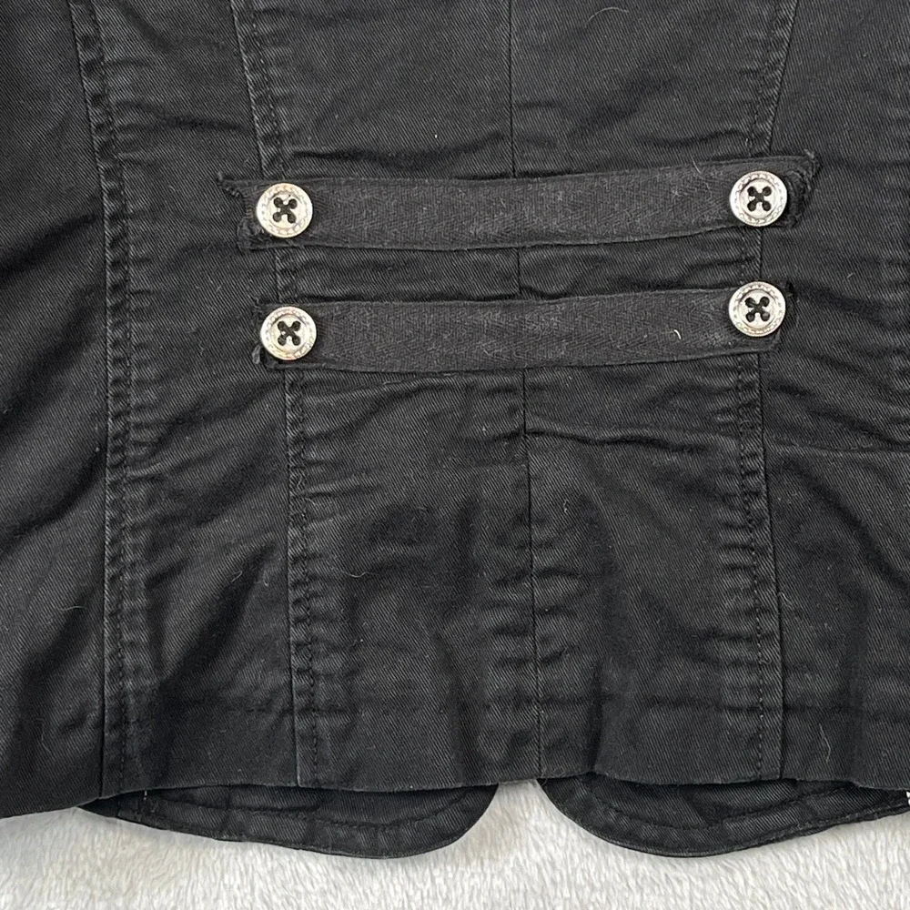 Cabi Military Officer Jacket 10 Black Cotton Stretch Hook Eye Tailored Moto